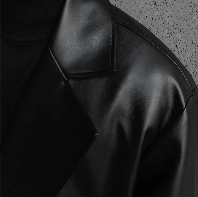 S-XL! Ретро мода Мужская дикая кожа Красивый Ветровка куртка Панк Личность длинный двубортный черный кожаный пиджак мужской