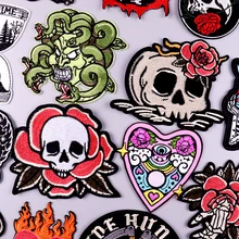 Hippie Stickers Iron On Patches On Clothes Thermo Adhesive Patches Punk Skull Embroidery Patches For Clothing DIY Applique Decor