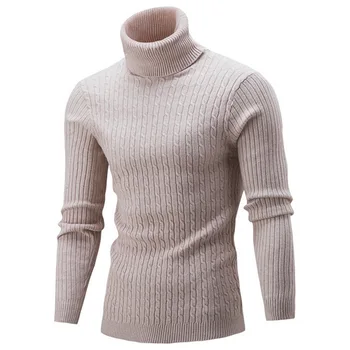 

2020 Spring Autumn Warm Turtleneck Sweater Men Fashion Solid Knitted Mens Sweaters Casual Male Double Collar Slim Fit Pullover