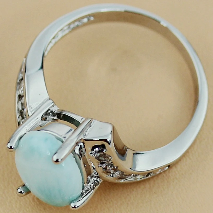 SHUNXUNZE Larimar Stone vintage Bohemia big Engagement Wedding rings Jewelry & Accessories for women Rhodium Plated R3533 size 8