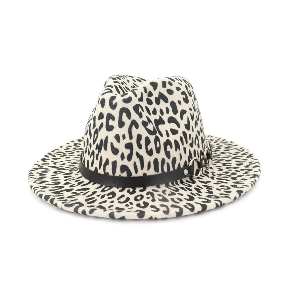 Осенняя и зимняя леопардовая шляпа с полями, шляпа для путешествий, шляпа-федора, джаз, Панама, шляпы для женщин и девушек 30 - Цвет: Бежевый