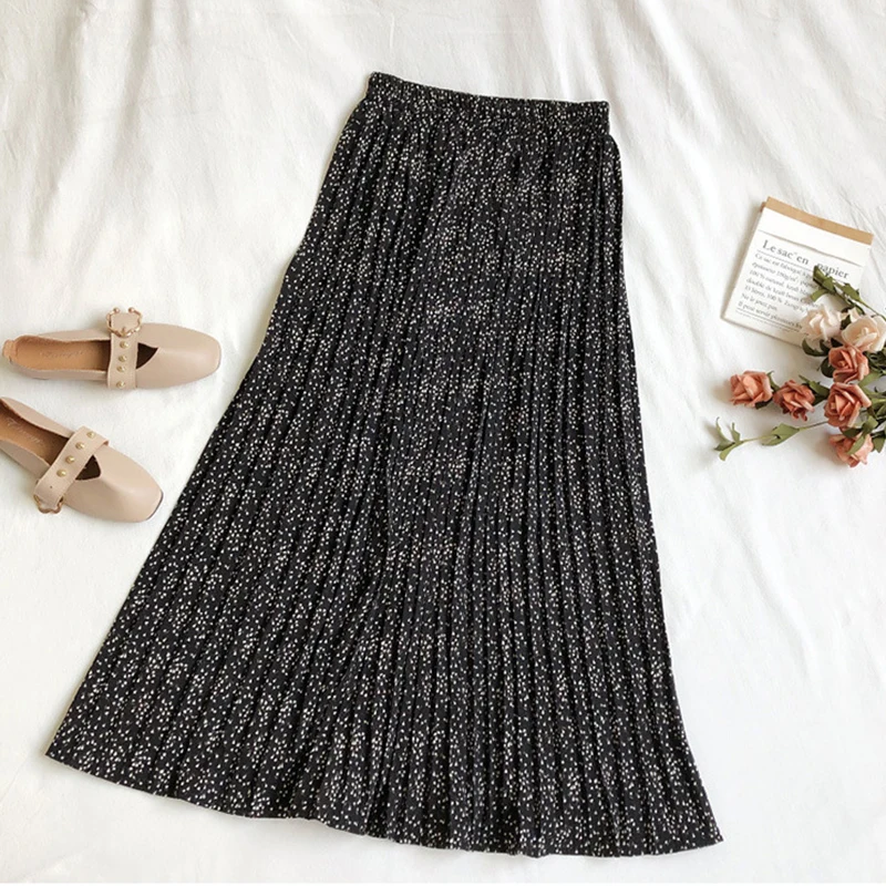 Surmiitro Floral Long Pleated Skirt Women For Autumn Winter Ladies Korean High Waist Black White Maxi School Skirt Female