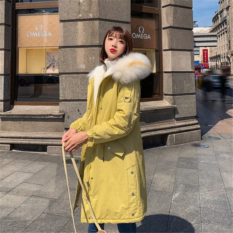 yellow Модная парка, хлопковая одежда, Женская Новинка, зимняя куртка, женская теплая куртка с большим меховым воротником, пуховое хлопковое пальто, зимняя куртка s XA96 - Цвет: yellow