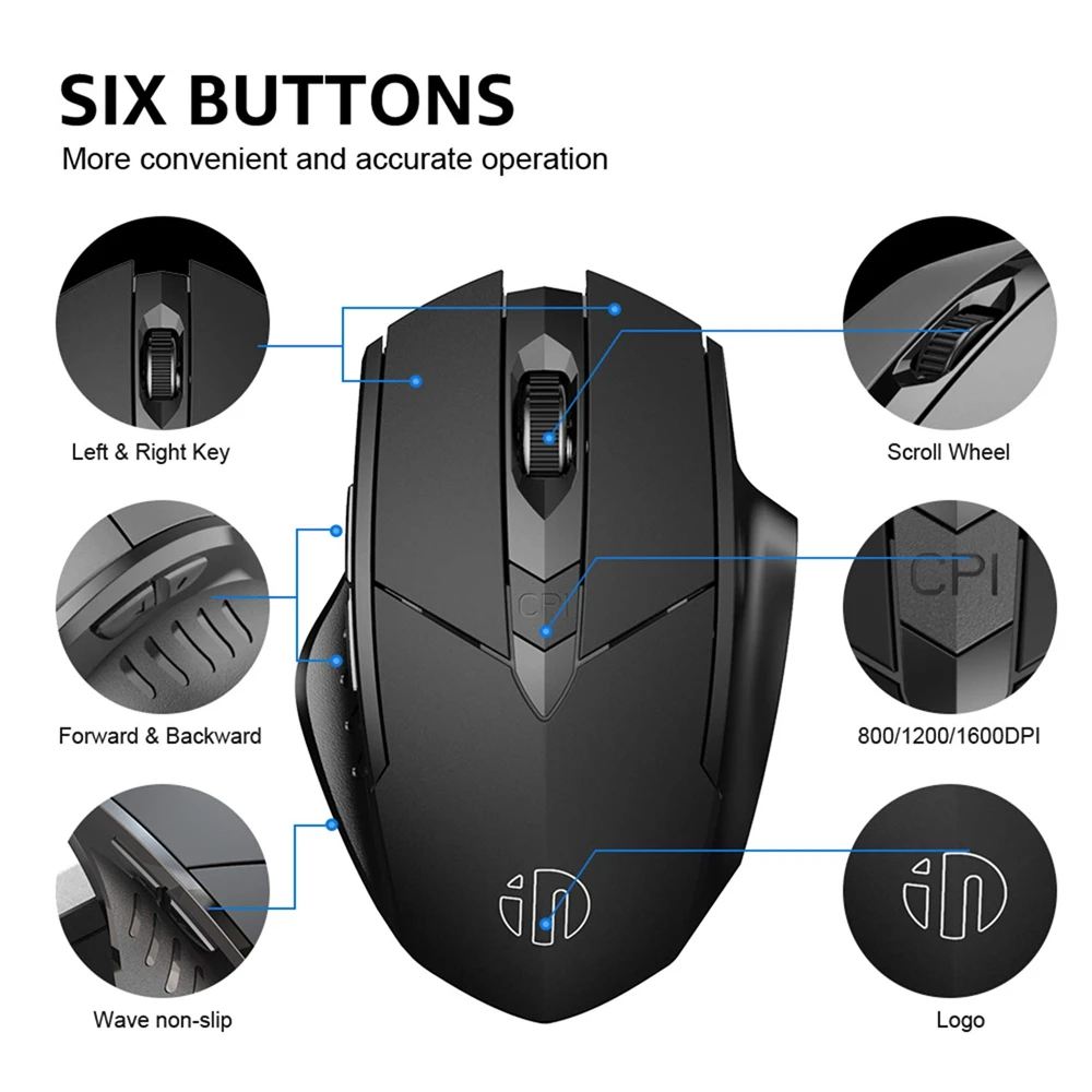 compatível com bluetooth mouse recarregável inphic sem fio mouse escritório mudo suporte computador portátil tablet smartphone universal