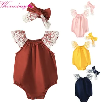 

Baby Girl Clothes Summer New Double Gauze Kids Ruffle Romper Jumpsuit Headband Dusty Playsuit For Newborn2