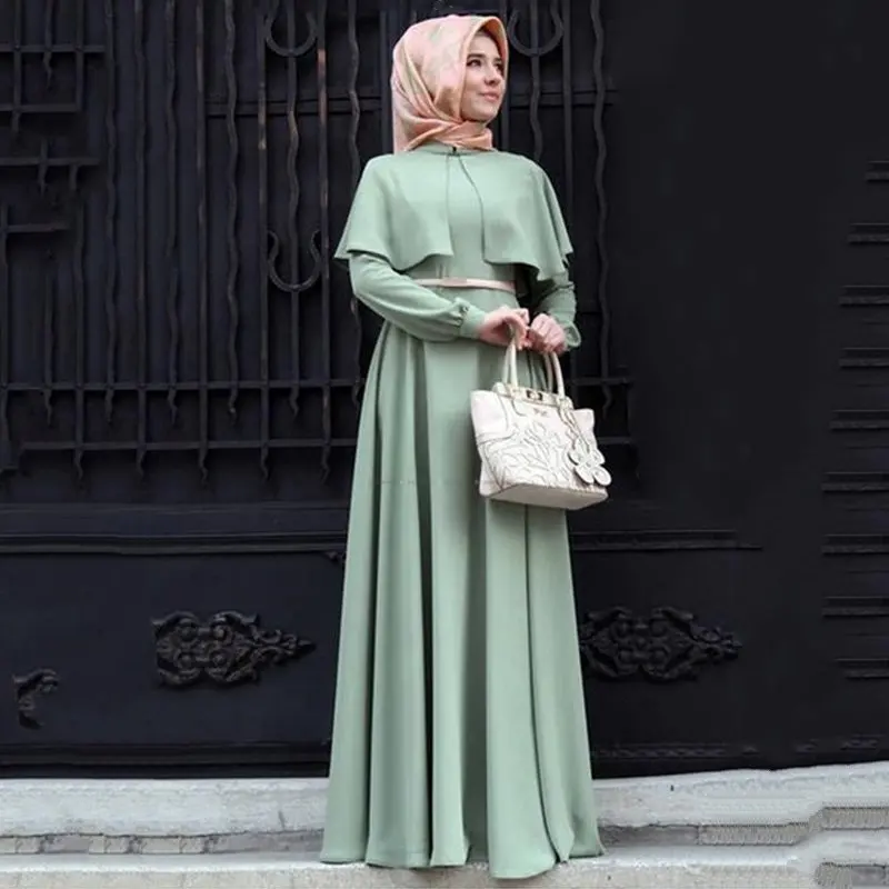 Light Green Женская Дубай Арабский турецкий мусульманская элегантная абайя мусульманская гофрированная с длинным рукавом Elbise Женская Рамадана Макси-платье типа кафтан с поясом - Цвет: Light Green