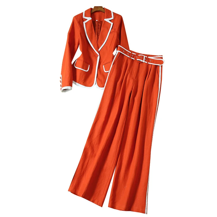 

Red RoosaRosee Designer Autumn Two Piece Set For Women Lapel Collar Long Sleeve With Sash Female 2019 Fashion Ladies OL Suit New