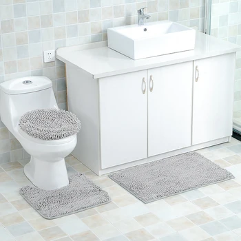 

3Pcs/set Microfiber Anti-slip Toilet Carpet Chenille Plush Bathroom Floor Mat Dining Room Living Room Carpet Machine Washable