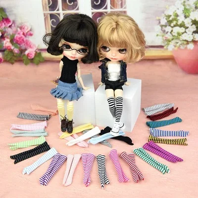 1pair Stockings Stripe Socks for Barbie 1/6 for Blyth licca BJD doll Dolls Handmade Clothes Accessories Baby Girls Gift Toys 3