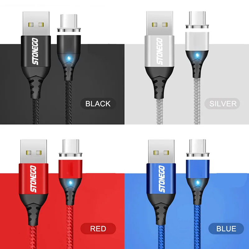 Магнитный usb-кабель STONEGO 3A, светодиодный индикатор в стиле бриллианта, быстрая зарядка и синхронизация данных, прочный нейлоновый шнур type-C/Micro USB