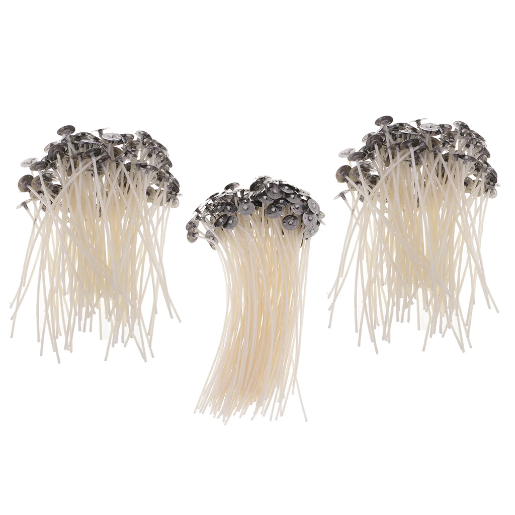 100 Pieces Pre Waxed Pre-Tabbed Cotton Candle Wicks For Candle Making Tealight Candle with Sustainer Tabs 10/12/15cm