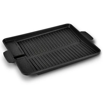 

Camping Grills Barbecue Tray Rectangle Non-Stick Grill Cookware BBQ Tray Barbecue Plate - Black