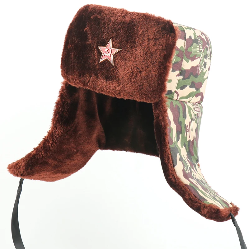 CP Star CAMOLAND, шапка-бомбер с советским значком для мужчин, армейская военная шапка-ушанка, русская ушанка, зимняя шапка с ушками, теплая шапка с искусственным мехом - Цвет: CP Star
