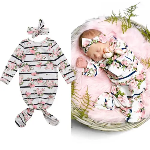  2019 Toddler Infant Baby Girl Outfits Floral Sleepwear Romper Headband 2Pcs Set Sweet Newborn Cloth