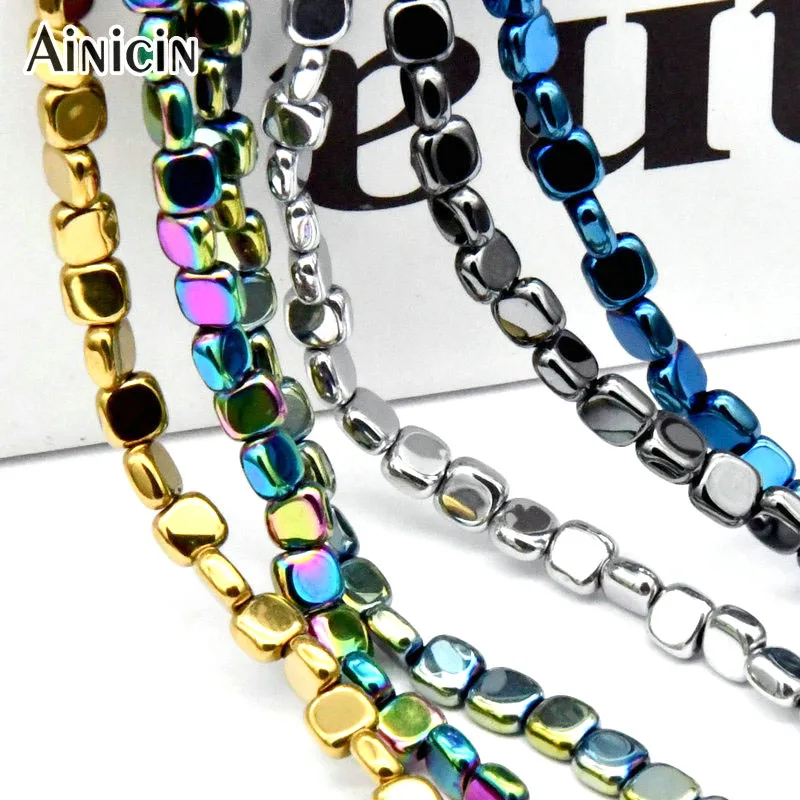 

High Pollish Glazed Wafery Thin Cuboid Hematite Strand Beads 2x4mm Rainbow Blue Gold Silver Plating Diy Jewelry Making Beads