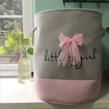 

35*40cm Pink Laundry Basket for Dirty Clothes Cotton Ballet Girl Bow Print Toys Organizer Home Storage & Organization