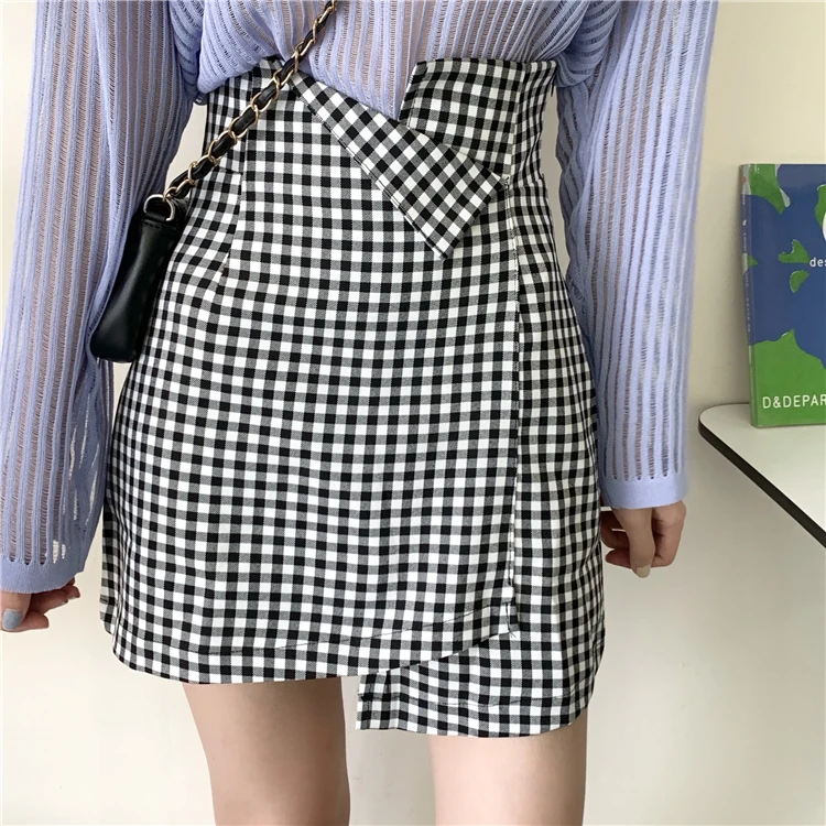 

Irregular Plaid Skirt Women Elegant High Waist Irregular Y2k Skirts Girls 2020 Autumn Clothing Korea School Checkered Mini Skirt