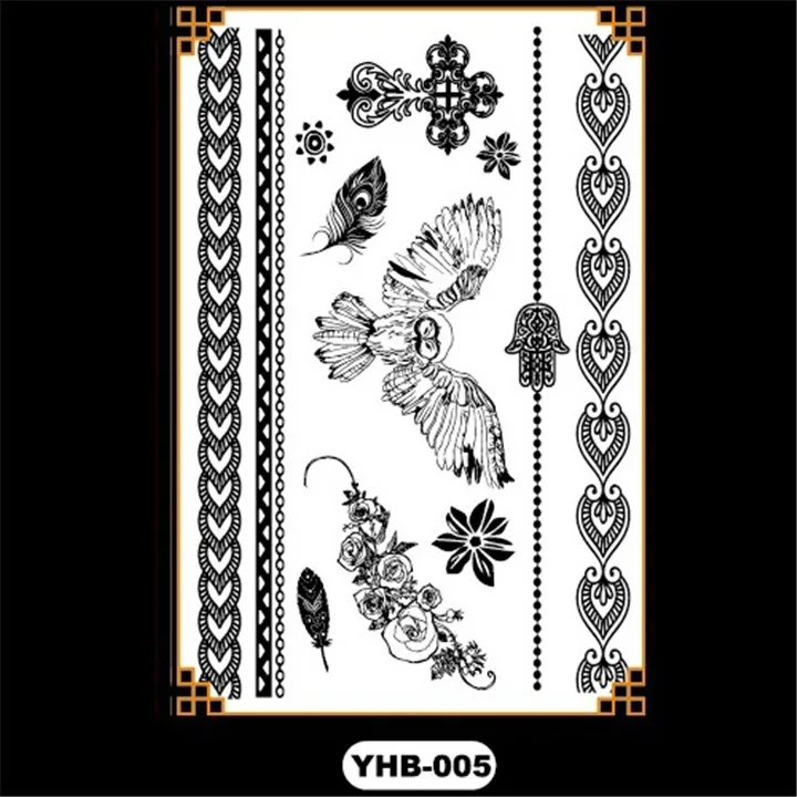 2   2pcs Women Black Lace Tattoo Stickers Waterproof Durable Hannah Sexy Fashion Tattoo Water Transfer Men Body Painting Sticker