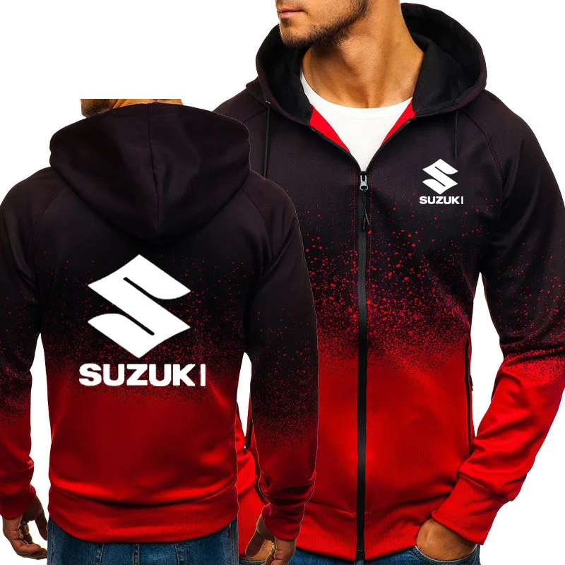 

Jacket Men Suzuki Car Logo Print Casual HipHop Harajuku Gradient color Hooded Fleece Sweatshirts zipper Hoodies Man Clothing