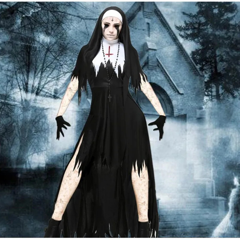 Женский страшный костюм монахини для девочек, для взрослых, Scarist ghoulist, форма для вечеринки Хэллоуина, косплей, вампир ведьма, модные платья