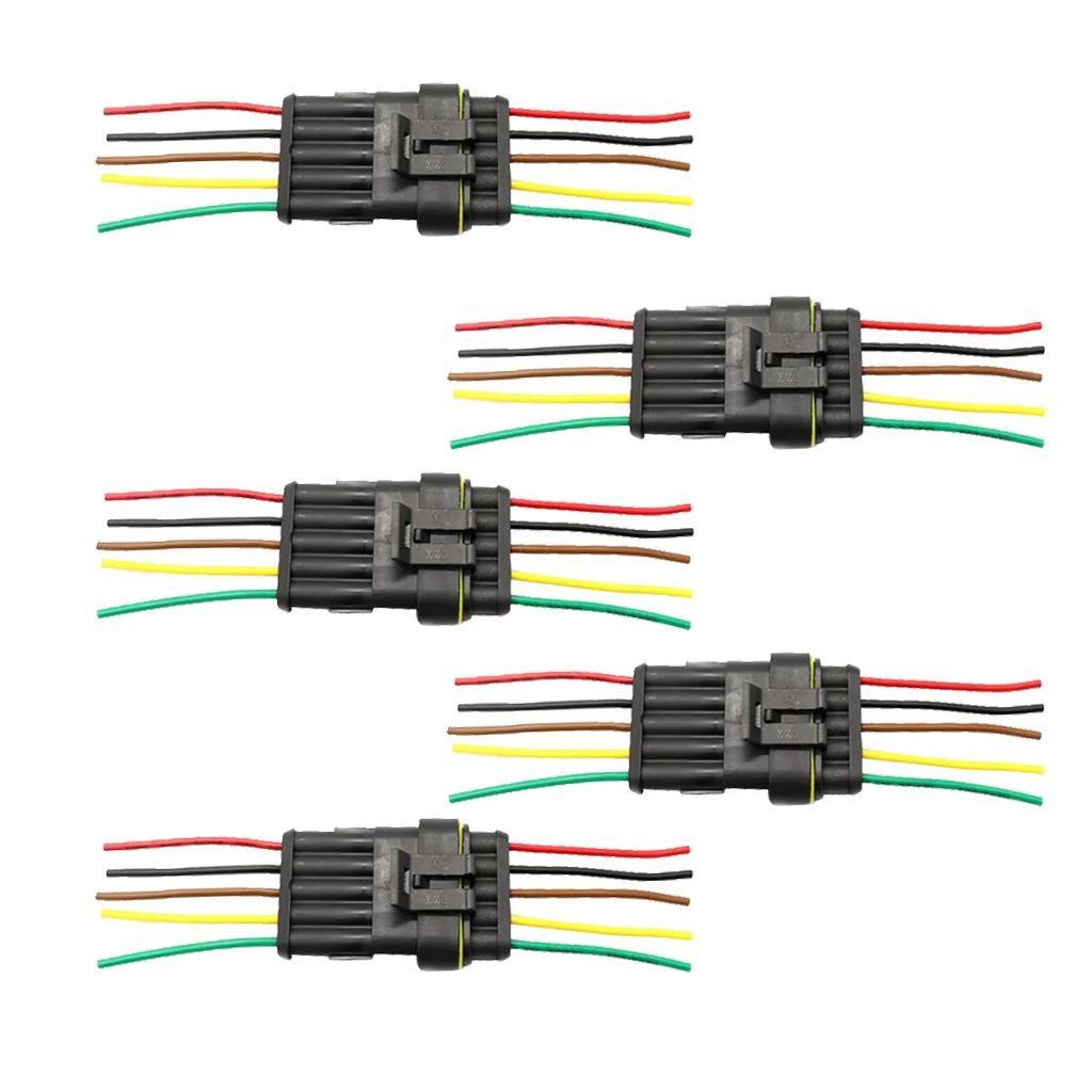 Support 5 Pin Way Car Auto Waterproof Electrical Connector Plug Socket Kit with Wire AWG Gauge Marine Pack of 5