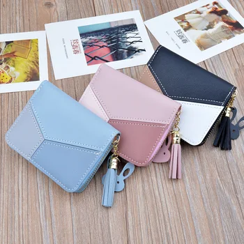 

PUOU 2020 New Fashion Wallets Ladies Student Zipper Square Wallet Tassel Decoration Panelled Stitching Women Card Bag Wallet