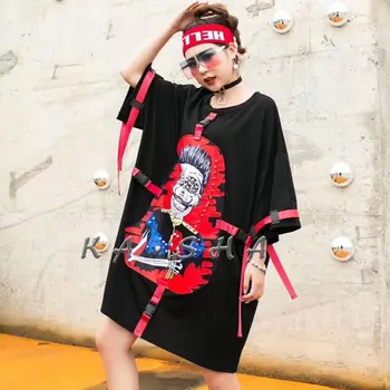 

Loose Tide Brand Plus Size T Shirt Personality Punk Rivet Patch Women Tops Loose Oversized Streetwear T Shirt 2020 Summer XJ4375