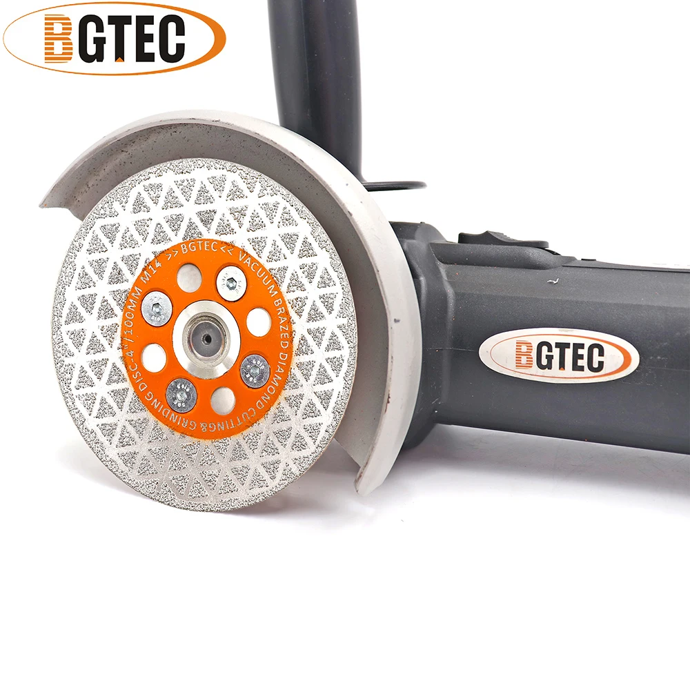 BGTEC 1pc 4/4.5/5&ldquo; Double Sided Vacuum Brazed Diamond Cutting Disc Grinding Marble Granite Stone Tile Saw Blade M14 Thread