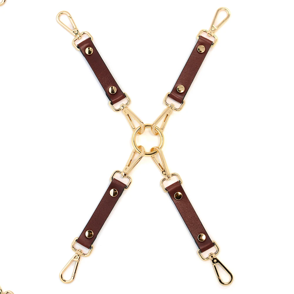 Real Leather BDSM Bondage Kits Handcuff Ankle Cuffs Collar Gag Slave Bed Restraints Set Erotic Sex Toys for Adult Couples Game 5