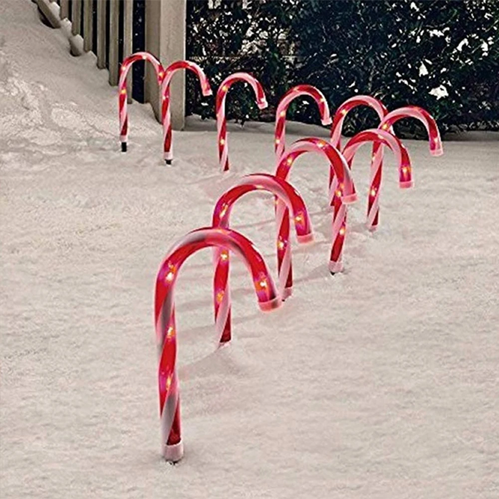 Decoração de Natal Estacas Bengala Passarela Luz Muleta Lâmpada Festival Eua Plug Atmosfera Jardim Casa Quintal Caminho 110 v 10 8 decoração de natal muleta lâmpada festival eua
