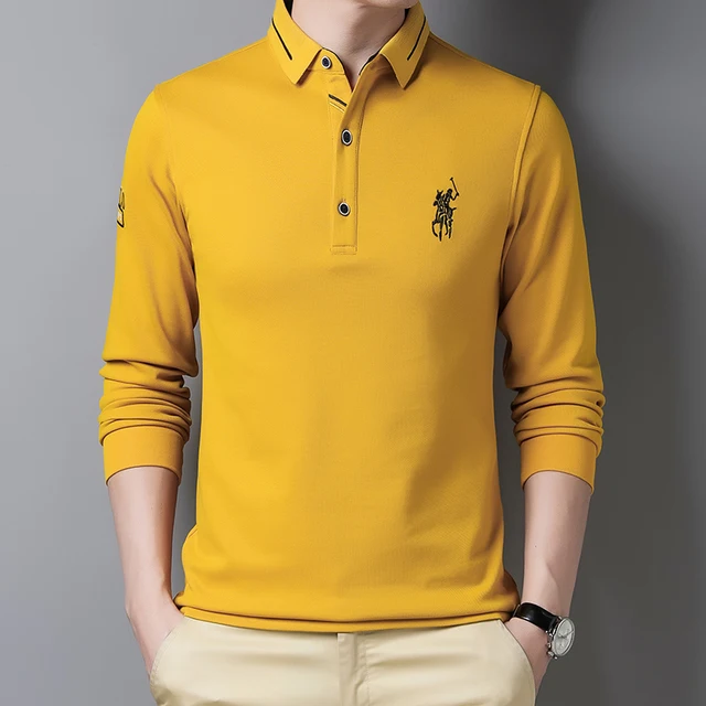 2021 High End New Fashion Brand Designer Cotton Polo Shirt Black Men Korean Casual Long Sleeve