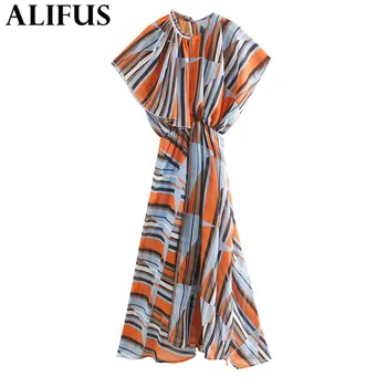 

Fashion Za Women's dress 2020 Stripe Print Chic O Collar Bat Sleeve Casual Slim Dresses Female Ladies Vestidos
