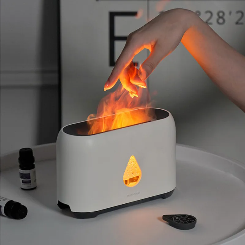USB Flamme Aromatherapie Atmosphäre Tisch Lampe Schlafzimmer Wohnzimmer Auto Luftbefeuchter Drei-geschwindigkeit Fernbedienung Timing Nacht Licht_voghion.com