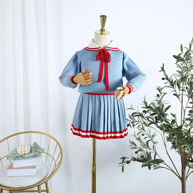 

2019 autumn new girls' new school wind long sleeve pullover sweater pleated skirt two-piece sets