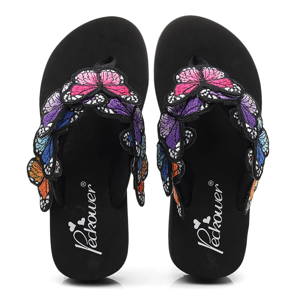 Детские тапочки для маленьких девочек; сандалии в богемном стиле с цветочным принтом и бабочкой; детская пляжная обувь; шлепанцы; Вьетнамки; Zapatillas Bebe