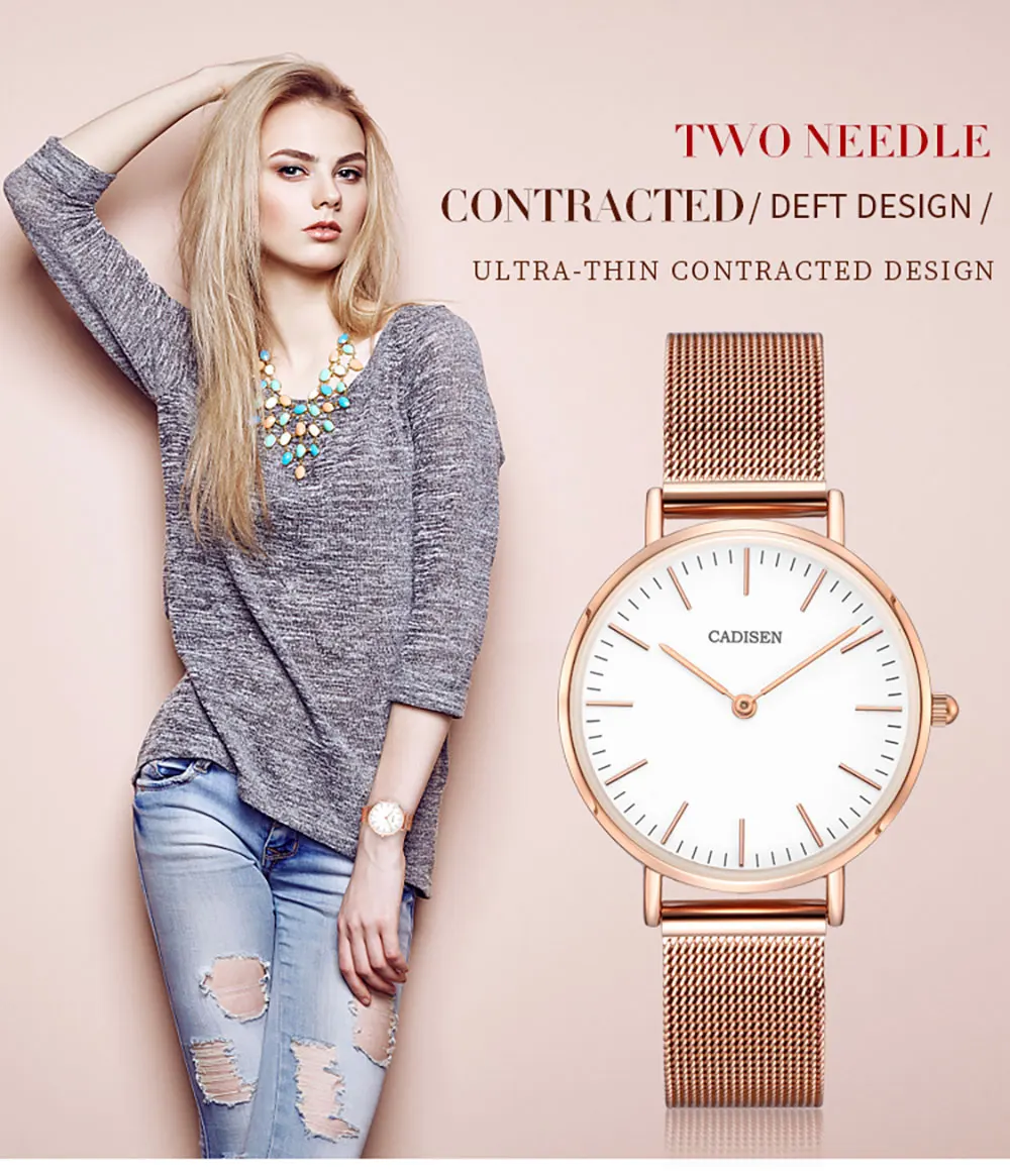 Новинка CADISEN 2025 модные роскошные женские кварцевые часы ультратонкие женские водонепроницаемые женские наручные часы из нержавеющей стали отправить браслет