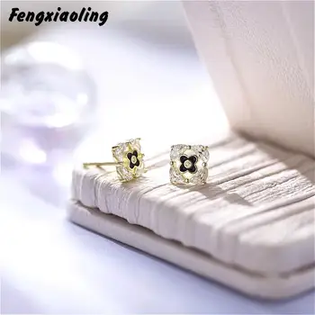 

Fengxiaoling New Fashion Real 925 Sterling Silver Geometric Square Flower Stud Earrings For Women Earings Fashion Jewelry 2019