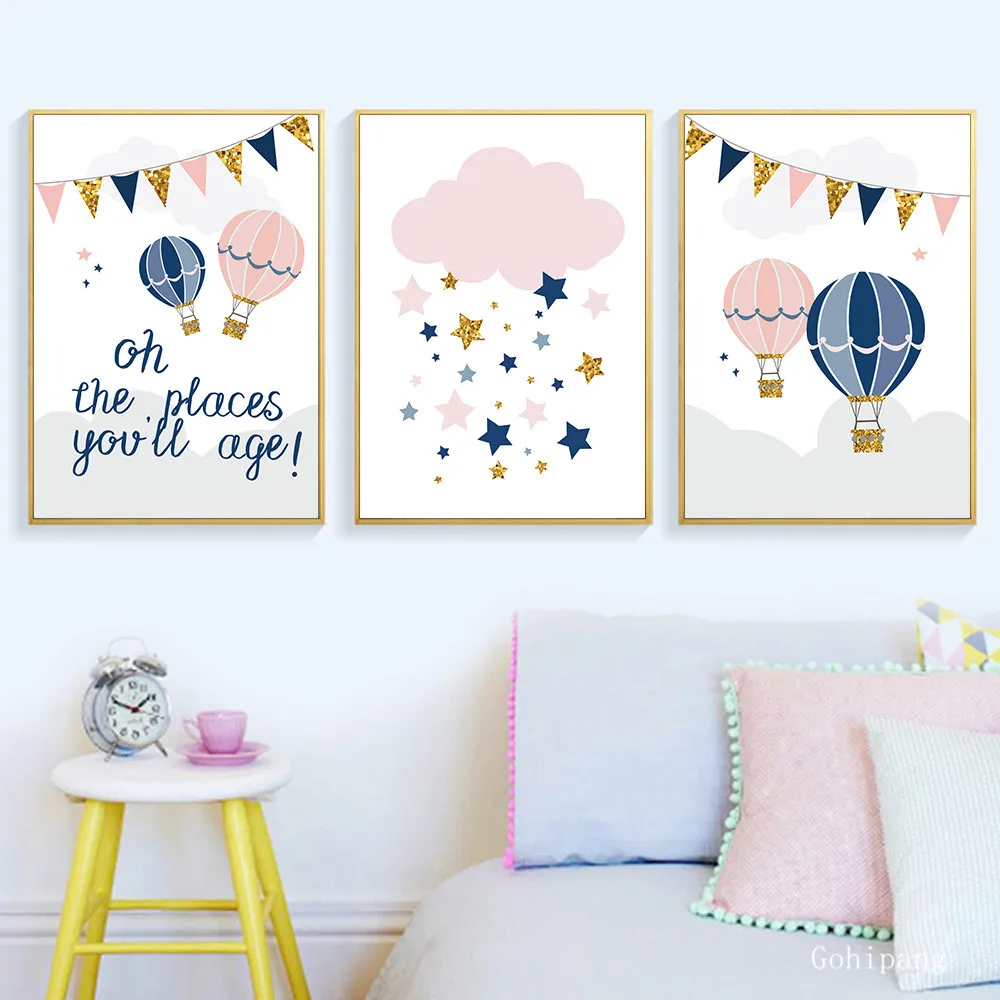 Pink-Hot-Air-Balloon-Nursery-Wall-Canvas-Painting-Posters-And-Prints-Wall-Pictures-Baby-Room-Decor (2)