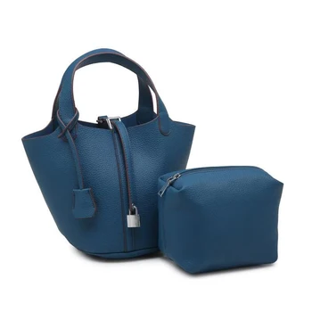 

Luxury Women Bucket Bag Lichi Dark Blue Bag Luxury Brand Design Lady Girl Fashion Bucket Handbag