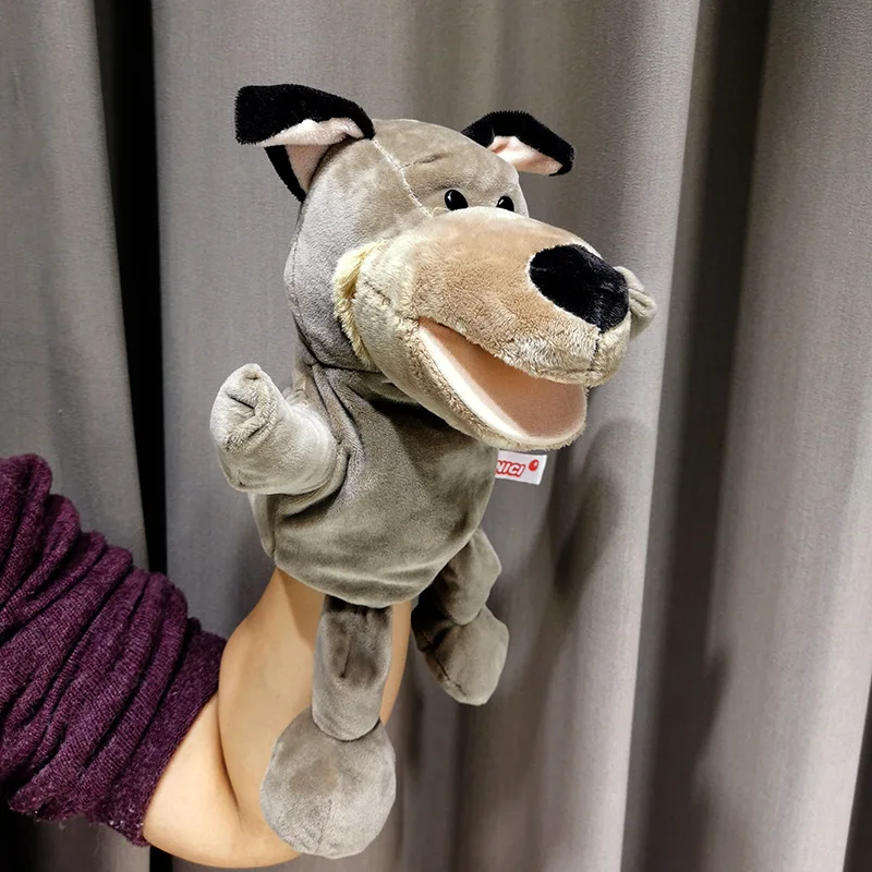 Animal Hand Puppet Plush Toys Wolf Lion Panda Raccoon Educational Story Doll Toy 30cm animal finger puppet