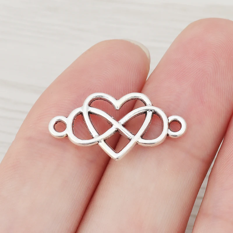 

10 x Tibetan Silver Double Sided Infinity Heart Connector Charms for DIY Jewelry Making Findings Accessories 25x13mm