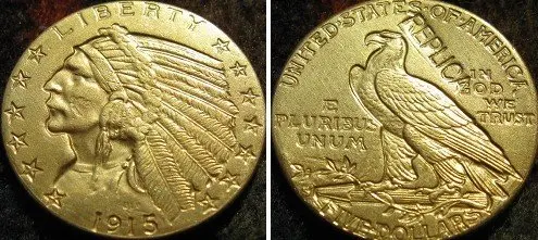 $5 золотой индийский полуорел 1915-S копии монет | Дом и сад