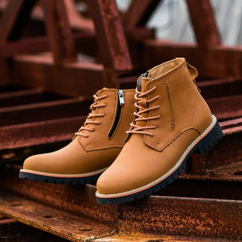 Large size 38-46 Genuine Leather Men Boots Winter Ankle Boots Fashion Lace Up Shoes Men Business Casual High Top Men Shoes