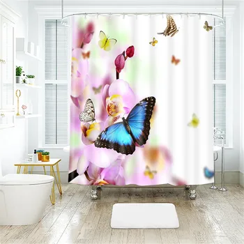 

Pink Pose Butterfly Print Waterproof Shower Curtain Polyester Washable Fabric Bath Curtain Home Bathroom Curtains