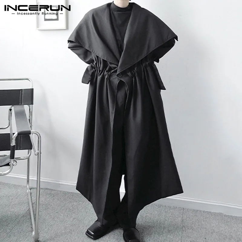 INCERUN hombres abrigos sólido 2021 Streetwear cuello capa Punk largo Trench suelto de manga larga de los hombres moda Casual chaqueta