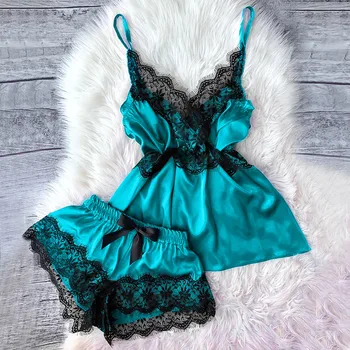 

Pijamas Lace Stain Sexy Pyjamas Home Clothes Women Bowknot Summer Pyjamas Home Pajamas 2020 Silk Home Suit pijama feminino