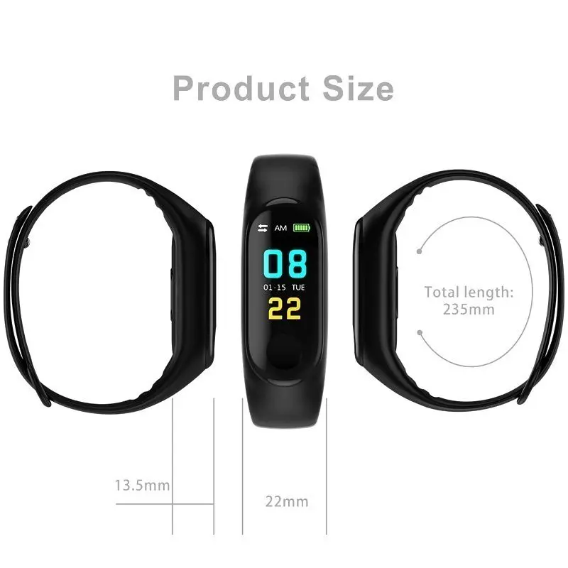 Wearable Waterproof Bluetooth Smart Band Watch Bracelet Wristband Color Screen Fitness Tracker Blood Pressure