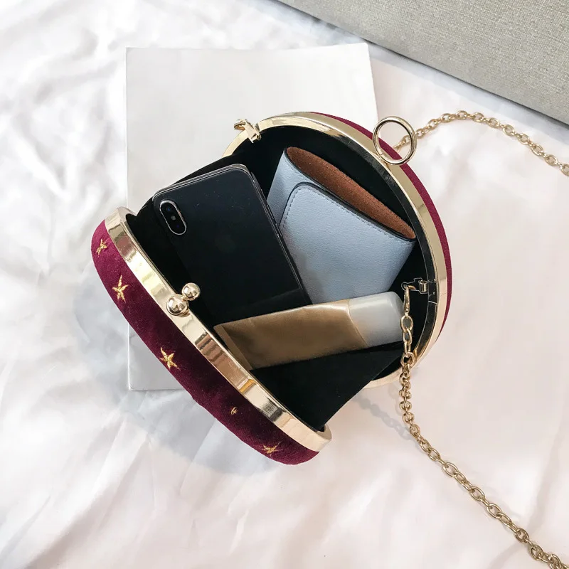 New Starry Sky Circular Fashion Suede Shoulder Bag Chain Belt Women'S Crossbody Messenger Bags Ladies Purse Female Round Handbag