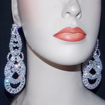 

Shevalues Clear Crystal Big Drop Earrings Tassel Hollow-out Long Dangle Women Wedding Bridal Crystal Earring Bride