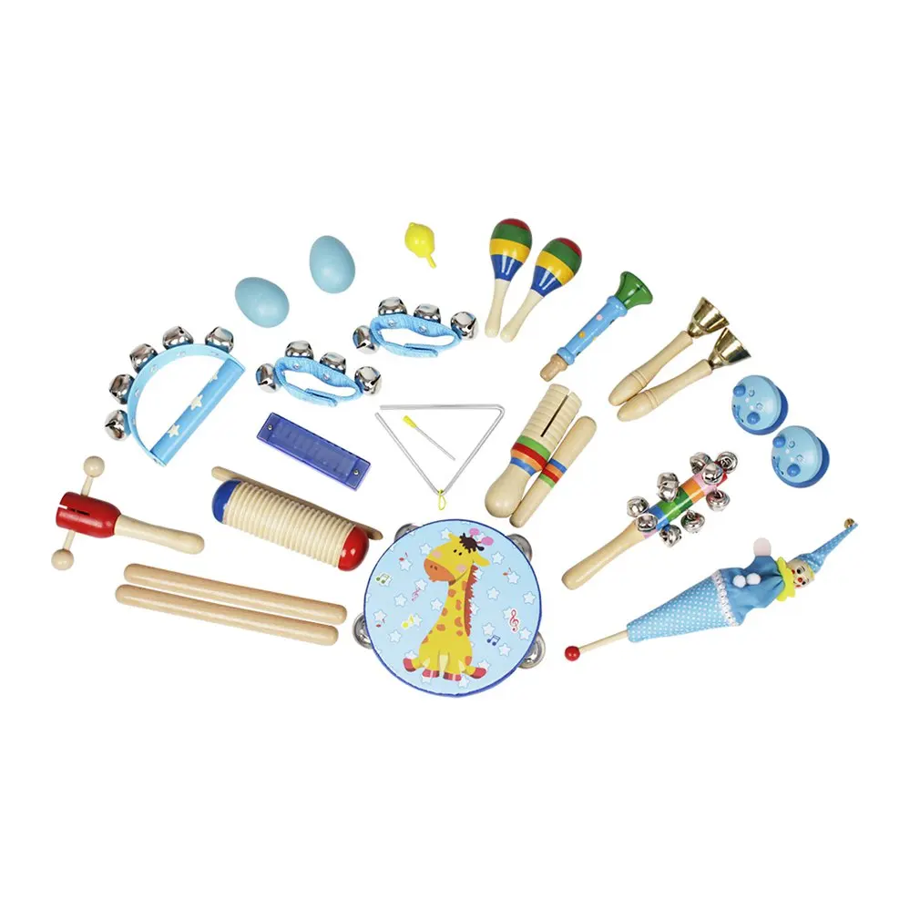 Musical Toys Orff Instruments Rhythm Band Kit For Children With Guiro Pandero Bells Maracas Harmonica Trumpet